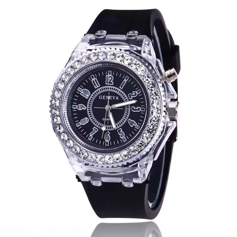 Smart Watch Lightweight Silicone Watch Luminous Unisex Personality Rhinestone Led Quartz Watch For Student Couple